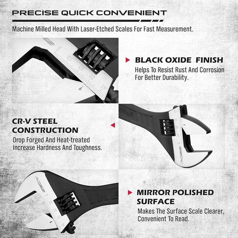 Adjustable Wrench Set Wrenches Sets: 4-Piece 6, 8, 10, 12 Inch Chrome Vanadium Steel Corrosion-Resistant Black Oxide Finish for Automotive Plumbing and Household Repairs in Saudi Arabia