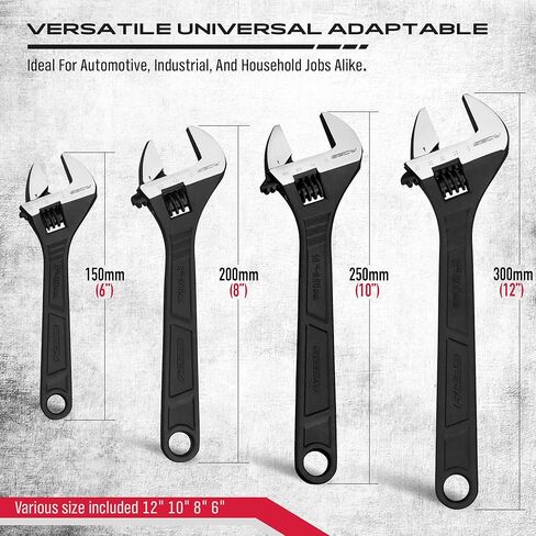 Adjustable Wrench Set Wrenches Sets: 4-Piece 6, 8, 10, 12 Inch Chrome Vanadium Steel Corrosion-Resistant Black Oxide Finish for Automotive Plumbing and Household Repairs in Saudi Arabia
