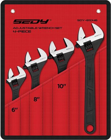 Adjustable Wrench Set Wrenches Sets: 4-Piece 6, 8, 10, 12 Inch Chrome Vanadium Steel Corrosion-Resistant Black Oxide Finish for Automotive Plumbing and Household Repairs in Saudi Arabia