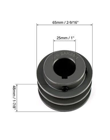 QWORK 2AK251 Double Groove Pulley/Sheave, 2.55"OD 1" Bore, AK Fixed Bore Pulley, for A, 3L & 4L (A & AX) V-Belts, Cast Iron in Kuwait