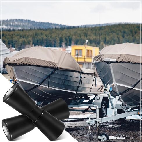 Frienda 2 Pack Heavy Duty 12in Boat Trailer Roller, Robust Rubber Bow Roller, Boat Trailer Accessories Replacement Parts, Black Rubber Shaft Keel in Kuwait