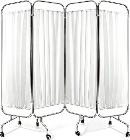 4-Panel Medical Privacy Screen, 79" W X 71" H Portable Room Divider with Lockable Wheels, Movable Stainless Steel Folding Room Partitions for Hospital, Clinic, Bedroom, Salon, White in Kuwait
