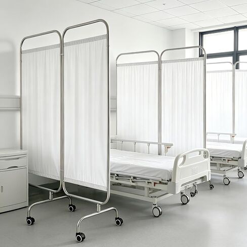 4-Panel Medical Privacy Screen, 79" W X 71" H Portable Room Divider with Lockable Wheels, Movable Stainless Steel Folding Room Partitions for Hospital, Clinic, Bedroom, Salon, White in Kuwait