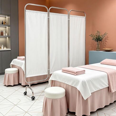 4-Panel Medical Privacy Screen, 79" W X 71" H Portable Room Divider with Lockable Wheels, Movable Stainless Steel Folding Room Partitions for Hospital, Clinic, Bedroom, Salon, White in Kuwait