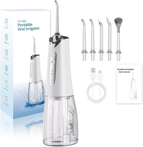 Cordless Portable Water Flosser Rechargeable Oral Irrigator with Large Water Tank Multiple Pressure Modes Nozzles for Daily Teeth Cleaning Home Travel Oral Care (Black) in Saudi Arabia