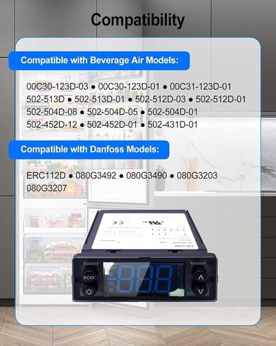 جهاز التحكم في درجة الحرارة متوافق مع Danfoss Beverage Air 00C30-123D-03، مجموعة أدوات التحكم الرقمية في الحرارة مع مجسات استشعار NTC المزدوجة، استبدل ERC112D in Kuwait