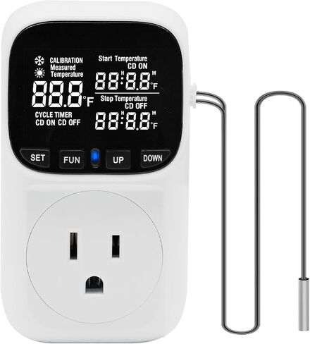 Digital Thermostat Outlet , 15A 1800W Digital Temperature Controller Plug in Heating Cooling Control Timer -40℉-210℉,for Greenhouse, Incubation, Homebrewing（Black LCD） in Kuwait