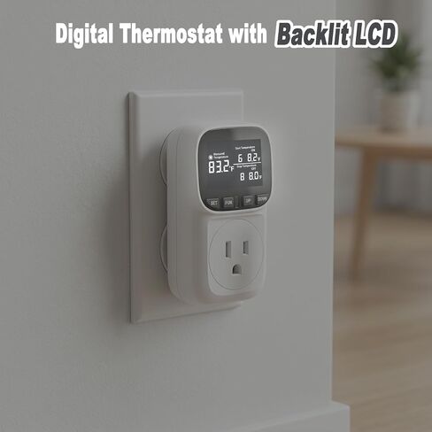 Digital Thermostat Outlet , 15A 1800W Digital Temperature Controller Plug in Heating Cooling Control Timer -40℉-210℉,for Greenhouse, Incubation, Homebrewing（Black LCD） in Kuwait