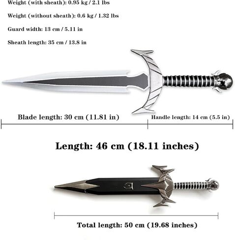19.68 بوصة من Mehrunes' Razor Cosplay Prop 2R13 شفرة فولاذية من سبائك الزنك مع غمد ABS غير حاد، سلاح قابل للجمع للحفلات التنكرية والهالوين والعرض in Kuwait