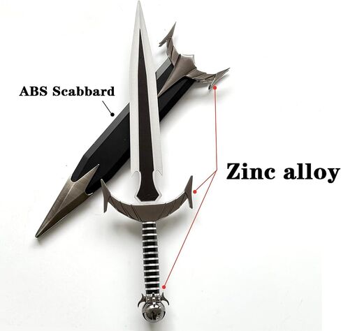 19.68 بوصة من Mehrunes' Razor Cosplay Prop 2R13 شفرة فولاذية من سبائك الزنك مع غمد ABS غير حاد، سلاح قابل للجمع للحفلات التنكرية والهالوين والعرض in Kuwait