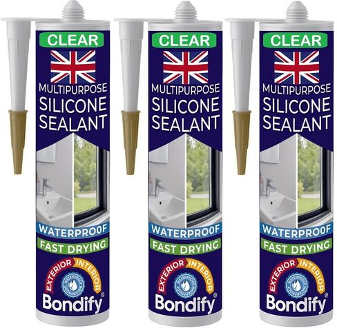 Waterproof Silicone Sealant Clear, Silicone Caulk for Window & Door, Kitchen & Bathroom Solvent Free, 3PCs x 10oz, Ideal for Sink, Sanitary, Bath, Shower Sealant, Window Frame Sealant in Kuwait