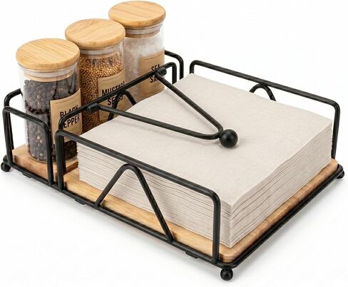 Napkin Holder for Table, Metal and Wood Napkin Holder, Standing Napkin Holders for Paper Napkins, for Kitchen Counter, Dining Table Decor, Outdoor, Party in Kuwait