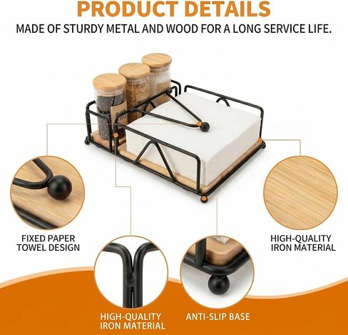 Napkin Holder for Table, Metal and Wood Napkin Holder, Standing Napkin Holders for Paper Napkins, for Kitchen Counter, Dining Table Decor, Outdoor, Party in Kuwait