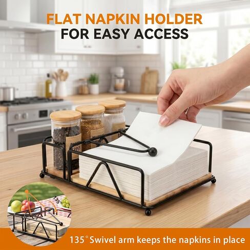 Napkin Holder for Table, Metal and Wood Napkin Holder, Standing Napkin Holders for Paper Napkins, for Kitchen Counter, Dining Table Decor, Outdoor, Party in Kuwait