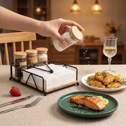 Napkin Holder for Table, Metal and Wood Napkin Holder, Standing Napkin Holders for Paper Napkins, for Kitchen Counter, Dining Table Decor, Outdoor, Party in Kuwait