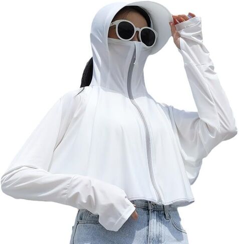 Womens UV Protection Shirts Long Sleeve Sun Block Crop Top Lightweight Quick Dry Hoodie Workout Jacket Outdoor in Kuwait