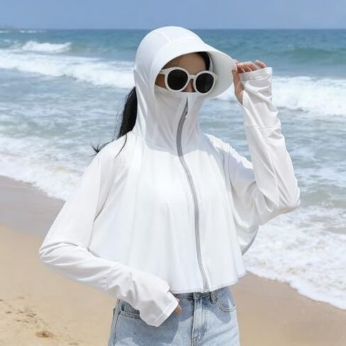 Womens UV Protection Shirts Long Sleeve Sun Block Crop Top Lightweight Quick Dry Hoodie Workout Jacket Outdoor in Kuwait