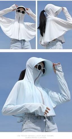 Womens UV Protection Shirts Long Sleeve Sun Block Crop Top Lightweight Quick Dry Hoodie Workout Jacket Outdoor in Kuwait