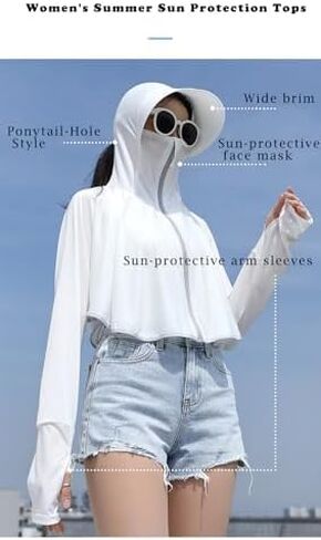 Womens UV Protection Shirts Long Sleeve Sun Block Crop Top Lightweight Quick Dry Hoodie Workout Jacket Outdoor in Kuwait