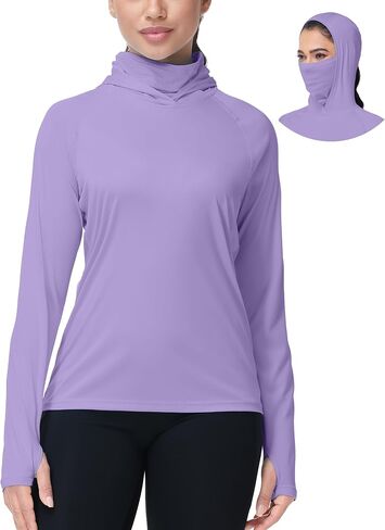 isnowood Women's Sun Protection Hoodie, UPF 50+ Hiking Fishing Shirt, Long Sleeve UV Rash Guard with Face Mask Lightweight Purple in Kuwait