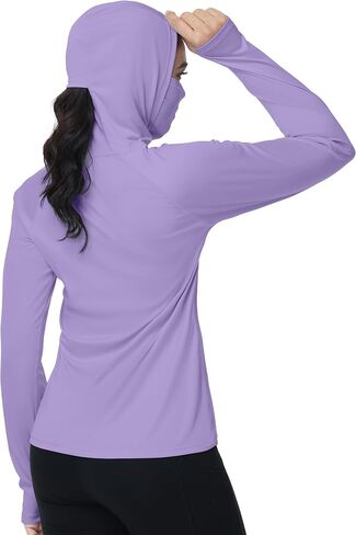 isnowood Women's Sun Protection Hoodie, UPF 50+ Hiking Fishing Shirt, Long Sleeve UV Rash Guard with Face Mask Lightweight Purple in Kuwait