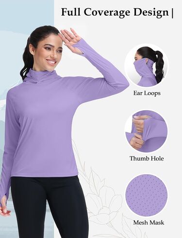isnowood Women's Sun Protection Hoodie, UPF 50+ Hiking Fishing Shirt, Long Sleeve UV Rash Guard with Face Mask Lightweight Purple in Kuwait