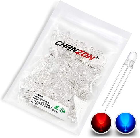 CHANZON 100 جهاز كمبيوتر شخصى 5mm الأحمر والأزرق LED أضواء الصمام الثنائي الكاثود المشترك (واضح جولة شفافة ثنائي اللون) مصابيح الإضاءة الساطعة مكونات الالكترونيات مؤشر الثنائيات الباعثة للضوء in Kuwait