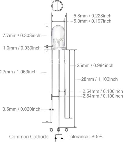 CHANZON 100 جهاز كمبيوتر شخصى 5mm الأحمر والأزرق LED أضواء الصمام الثنائي الكاثود المشترك (واضح جولة شفافة ثنائي اللون) مصابيح الإضاءة الساطعة مكونات الالكترونيات مؤشر الثنائيات الباعثة للضوء in Kuwait