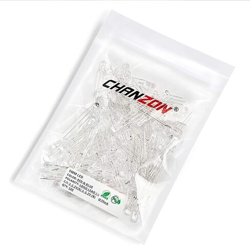 CHANZON 100 جهاز كمبيوتر شخصى 5mm الأحمر والأزرق LED أضواء الصمام الثنائي الكاثود المشترك (واضح جولة شفافة ثنائي اللون) مصابيح الإضاءة الساطعة مكونات الالكترونيات مؤشر الثنائيات الباعثة للضوء in Kuwait