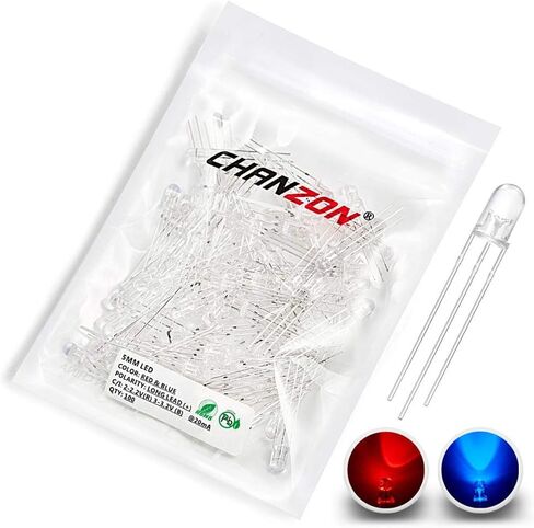 CHANZON 100 جهاز كمبيوتر شخصى 5mm الأحمر والأزرق LED أضواء الصمام الثنائي الكاثود المشترك (واضح جولة شفافة ثنائي اللون) مصابيح الإضاءة الساطعة مكونات الالكترونيات مؤشر الثنائيات الباعثة للضوء in Kuwait