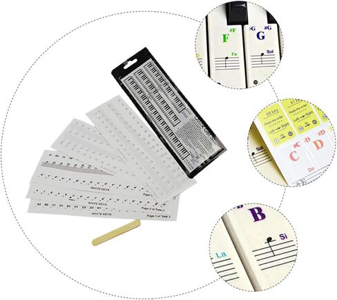 6pcs Piano Keyboard Stickers Removable Transparent Decals for Key Electronic Keyboards Easy to Use for Beginners and Self Study Includes and Designs in Kuwait