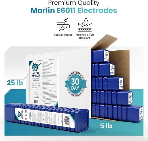 E6011 قضيب لحام 1/8 بوصة، حزمة 5 رطل، قطب كهربائي عالي الجودة من الفولاذ الكربوني (SMAW)، قوس تجميد سريع الاختراق العميق، عبوة محكمة الغلق بالفراغ، مناسبة لحام العصا in Kuwait