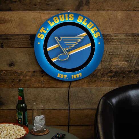 لافتة حائط مضيئة LED من NHL St Louis Blues، مستديرة معدنية خفيفة مقاس 15 بوصة، لافتة نيون لديكور الحائط، غرفة نوم، كهف رجل، صنع في الولايات المتحدة الأمريكية، هدايا لمحبي الهوكي in Kuwait