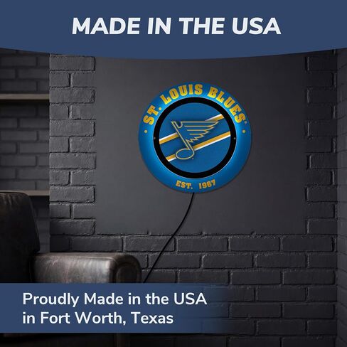 لافتة حائط مضيئة LED من NHL St Louis Blues، مستديرة معدنية خفيفة مقاس 15 بوصة، لافتة نيون لديكور الحائط، غرفة نوم، كهف رجل، صنع في الولايات المتحدة الأمريكية، هدايا لمحبي الهوكي in Kuwait