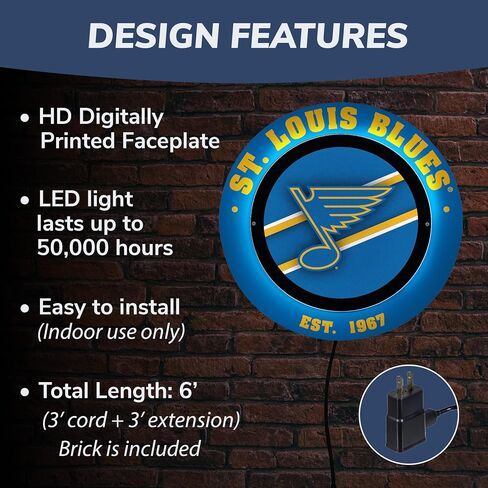 لافتة حائط مضيئة LED من NHL St Louis Blues، مستديرة معدنية خفيفة مقاس 15 بوصة، لافتة نيون لديكور الحائط، غرفة نوم، كهف رجل، صنع في الولايات المتحدة الأمريكية، هدايا لمحبي الهوكي in Kuwait