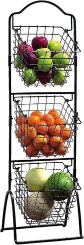 FixtureDisplays® 11 X 11 X 47.6 بوصة رف عرض أرضي لسلة السوق المعدنية باللون الأسود ثلاثي الطبقات للمنزل والمطبخ ومتاجر البقالة بالتجزئة 16787NEW-NPF in Kuwait