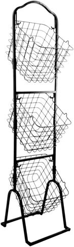 FixtureDisplays® 11 X 11 X 47.6 بوصة رف عرض أرضي لسلة السوق المعدنية باللون الأسود ثلاثي الطبقات للمنزل والمطبخ ومتاجر البقالة بالتجزئة 16787NEW-NPF in Kuwait