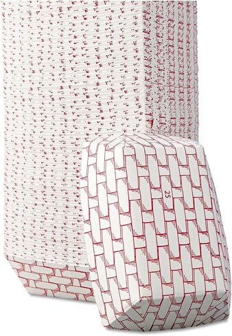 Boardwalk BWK30LAG025 2.69 in. x 1.05 in. x 4 in. 0.25 lbs. Capacity Paper Food Baskets - Red/White (1000/Carton) in Kuwait