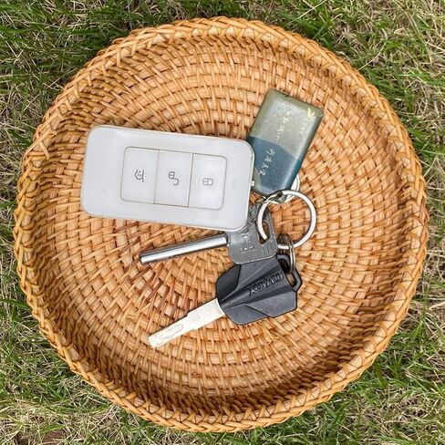 Small Round Display Basket for Entryway Hand Woven Wicker Rattan healthy environmental Vine Storage Organizer Cane Decorative Tray for Keys Wallet Phone remote control Fruit Candy Cake Food (2pcs) in Kuwait