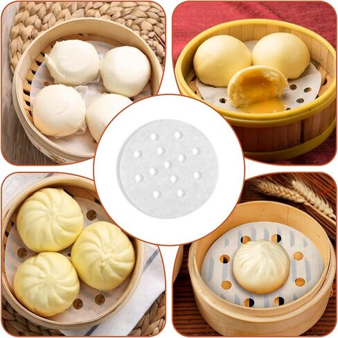 500 PCS Small Bamboo Steamer Liners, Dumpling Steam Paper, Round Anti-Stick Steamer Paper, Disposable Food-Grade Non-stick Layer for Dumplings, Buns, Dim Sum(3.5 Inch White) in Kuwait