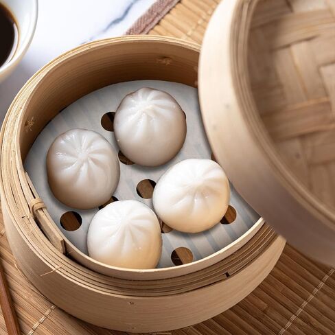 500 PCS Small Bamboo Steamer Liners, Dumpling Steam Paper, Round Anti-Stick Steamer Paper, Disposable Food-Grade Non-stick Layer for Dumplings, Buns, Dim Sum(3.5 Inch White) in Kuwait