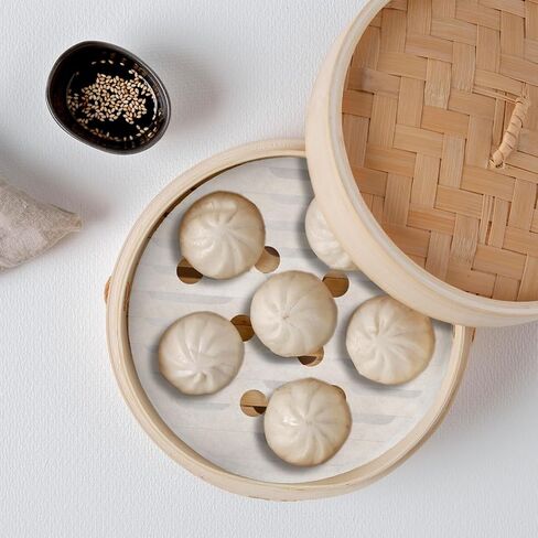 500 PCS Small Bamboo Steamer Liners, Dumpling Steam Paper, Round Anti-Stick Steamer Paper, Disposable Food-Grade Non-stick Layer for Dumplings, Buns, Dim Sum(3.5 Inch White) in Kuwait