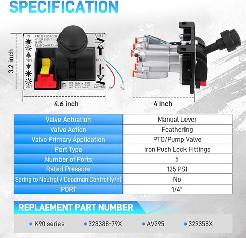 AV295 PTO صمام التحكم في نقل الهواء للرافعة مع التشغيل التلقائي والدفع للتوصيل، صمام خلع الطاقة متوافق مع سلسلة K90، للنظام الهيدروليكي لشاحنة قلابة، يستبدل # 328388-79X، 329358X in Kuwait