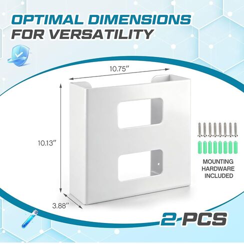 2 Pcs Double Glove Box Holder Wall Mount or Countertop Dispenser, Fits Standard Disposable Nitrile Latex Boxes, Durable Plastic Organizer for Medical Dental Lab Kitchen Food Service Use in Kuwait