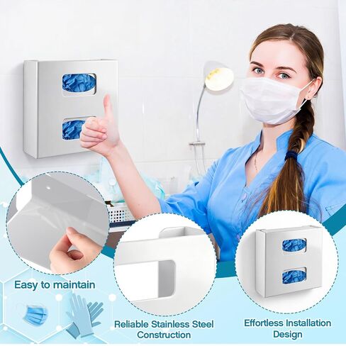2 Pcs Double Glove Box Holder Wall Mount or Countertop Dispenser, Fits Standard Disposable Nitrile Latex Boxes, Durable Plastic Organizer for Medical Dental Lab Kitchen Food Service Use in Kuwait