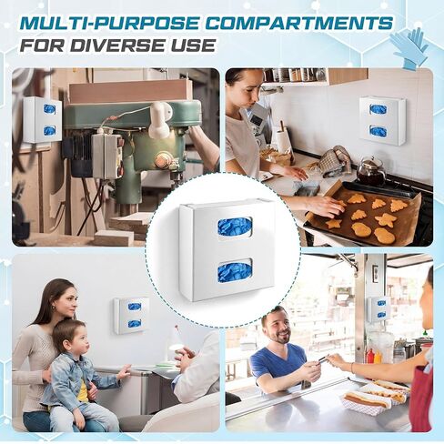 2 Pcs Double Glove Box Holder Wall Mount or Countertop Dispenser, Fits Standard Disposable Nitrile Latex Boxes, Durable Plastic Organizer for Medical Dental Lab Kitchen Food Service Use in Kuwait