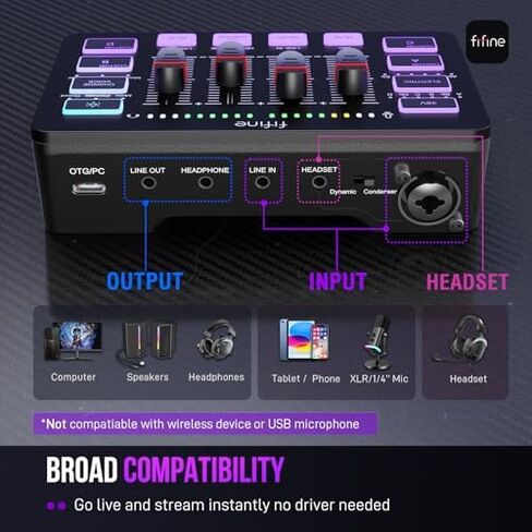 حزمة صوت ألعاب FIFINE PC: ميكروفون XLR/USB ديناميكي مع ذراع بوم + خلاط صوت مع طاقة فانتوم 48 فولت، التحكم في مستوى الصوت + كابل XLR بطول 10 أقدام للبودكاست/التسجيل/صوت اللعبة (AM8PROT+SC3+L9) in Kuwait