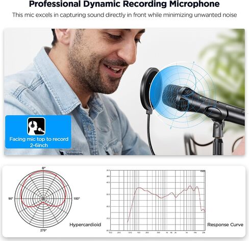 Xlr Usb Dynamic Microphone for Singing Recording, Metal Dynamic Studio Singing Recording Microphone with Mic Gain, Desktop Stand, Pop Filter, Headphone Jack, for PC, Audio Interface, Mixer, Mac in Kuwait
