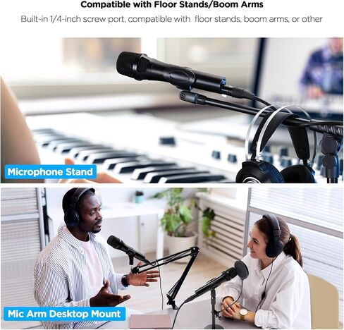 Xlr Usb Dynamic Microphone for Singing Recording, Metal Dynamic Studio Singing Recording Microphone with Mic Gain, Desktop Stand, Pop Filter, Headphone Jack, for PC, Audio Interface, Mixer, Mac in Kuwait
