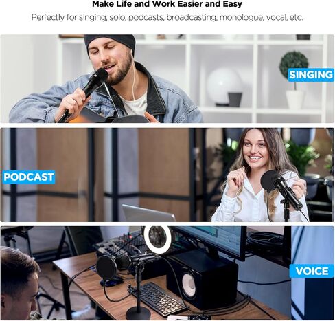 Xlr Usb Dynamic Microphone for Singing Recording, Metal Dynamic Studio Singing Recording Microphone with Mic Gain, Desktop Stand, Pop Filter, Headphone Jack, for PC, Audio Interface, Mixer, Mac in Kuwait